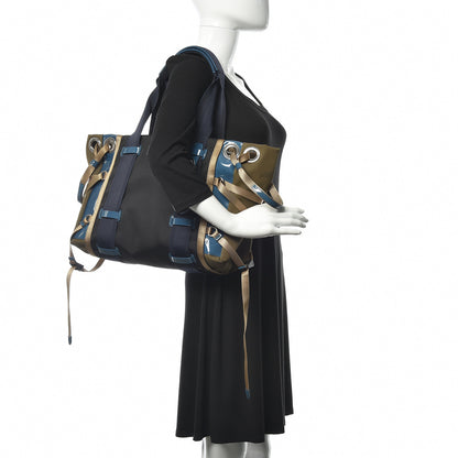 Chloe Nylon Canvas Glossy Lambskin Medium Tao Zipped Tote Blue Green 2 of 9