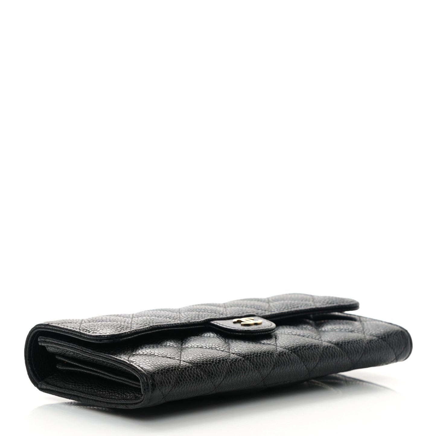 Caviar Quilted Large Gusset Flap Wallet Black