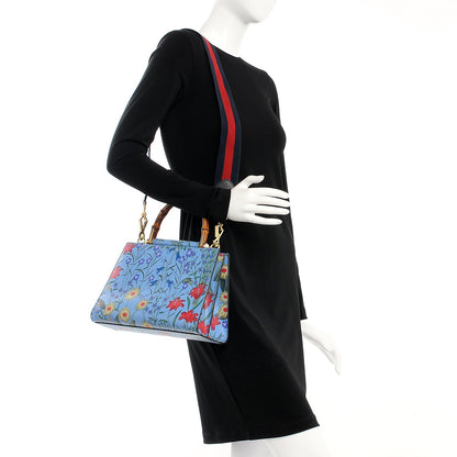 Gucci Calfskin Bamboo Web New Flora Small Nymphaea Top Handle Bag Azure 2 of 9