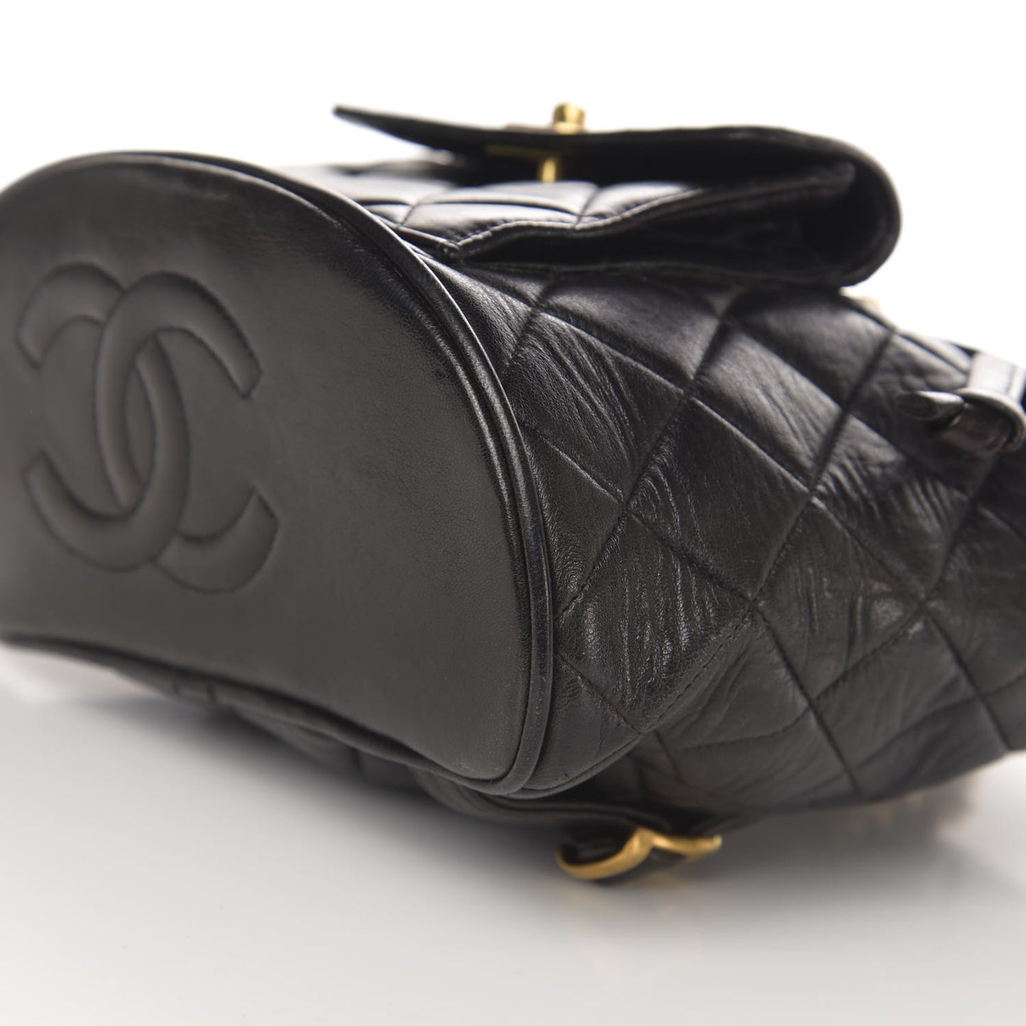 Lambskin Quilted Drawstring Backpack Black