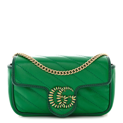 Gucci Azalea Calfskin Enamel Matelasse Diagonal Super Mini Torchon GG Marmont Shoulder Bag New Shamarock Emerald 1 of 11