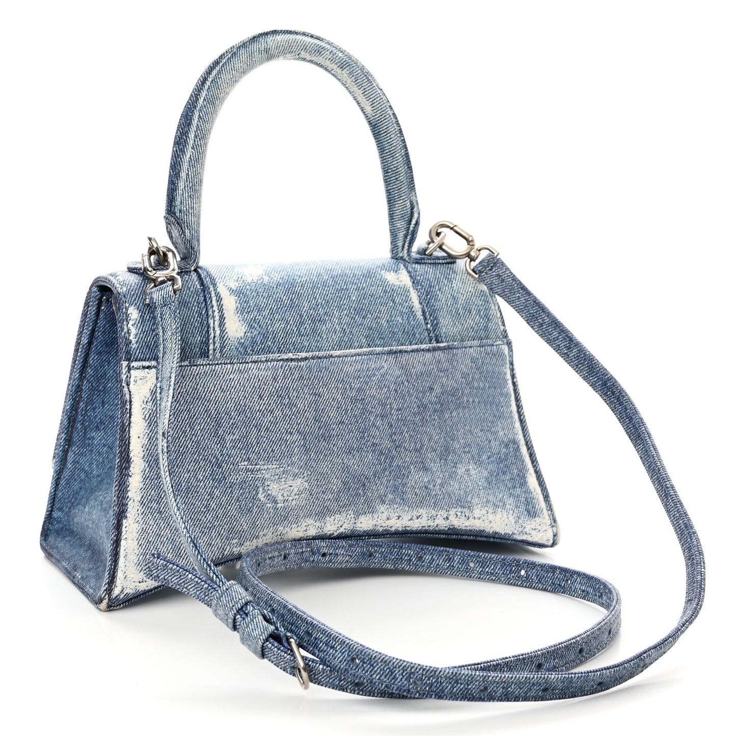 Nappa Denim Printed Small Hourglass Top Handle Bag Denim Blue