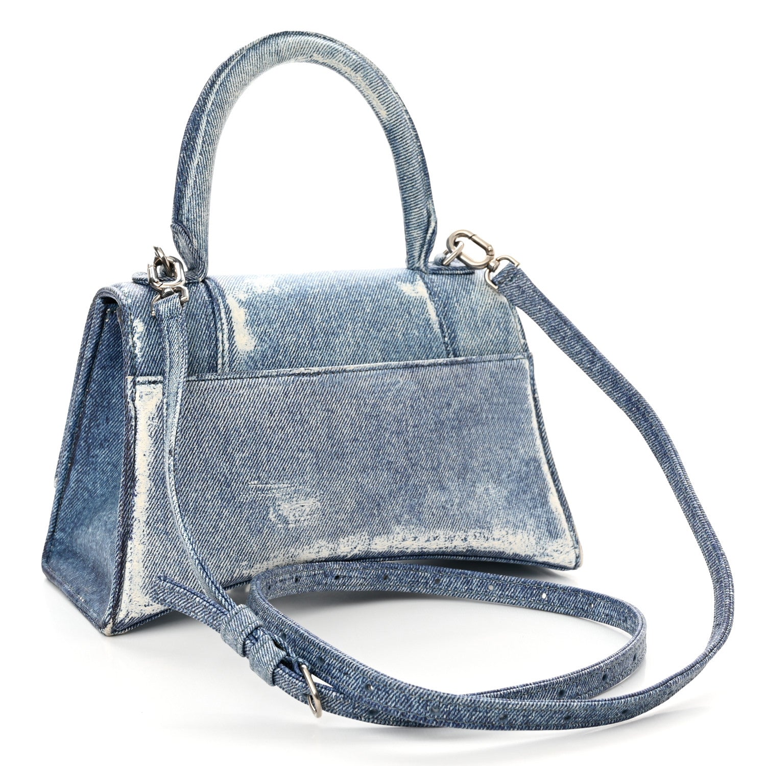 Balenciaga Nappa Denim Printed Small Hourglass Top Handle Bag Denim Blue 3 of 10