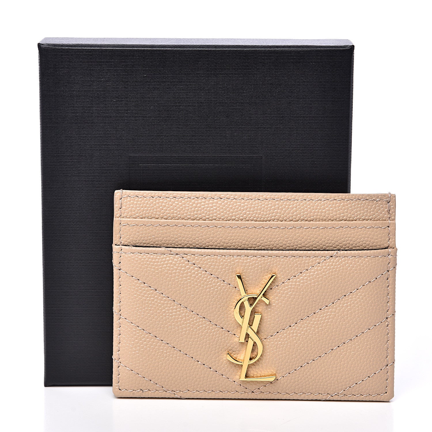 Saint Laurent Grain De Poudre Matelasse Chevron Monogram Credit Card Case Nude Powder 7 of 7