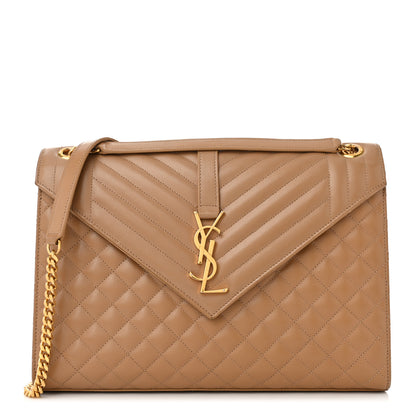 Saint Laurent Grain De Poudre Textured Mixed Matelasse Triquilt Large Monogram Satchel Cork 1 of 13