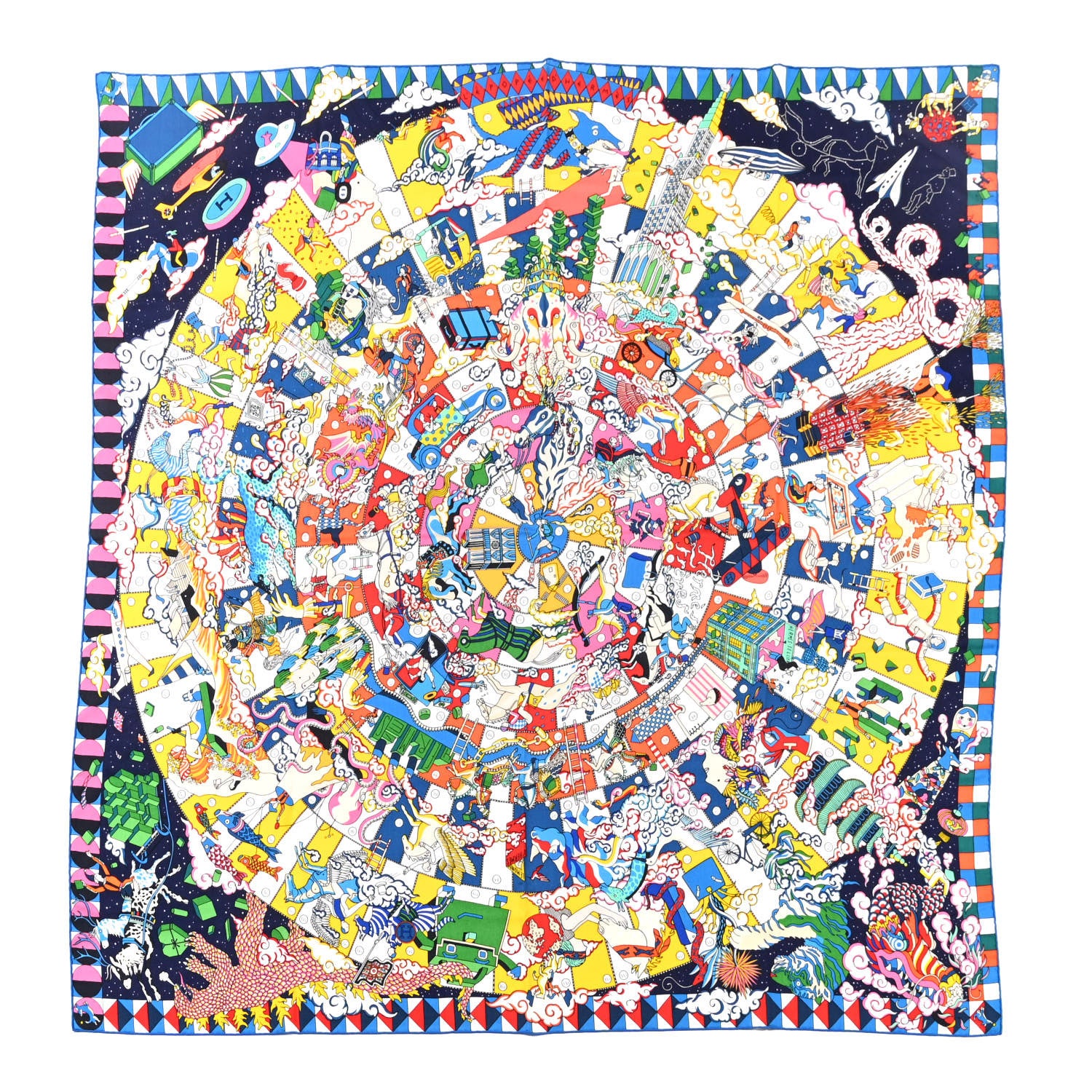 Hermes Cashmere Silk L'Epopee D'Hermes Shawl 140 Bleu Jaune Multicolor 1 of 6