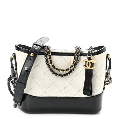 Chanel Aged Calfskin Quilted Small Gabrielle Hobo Black White 1 of 10