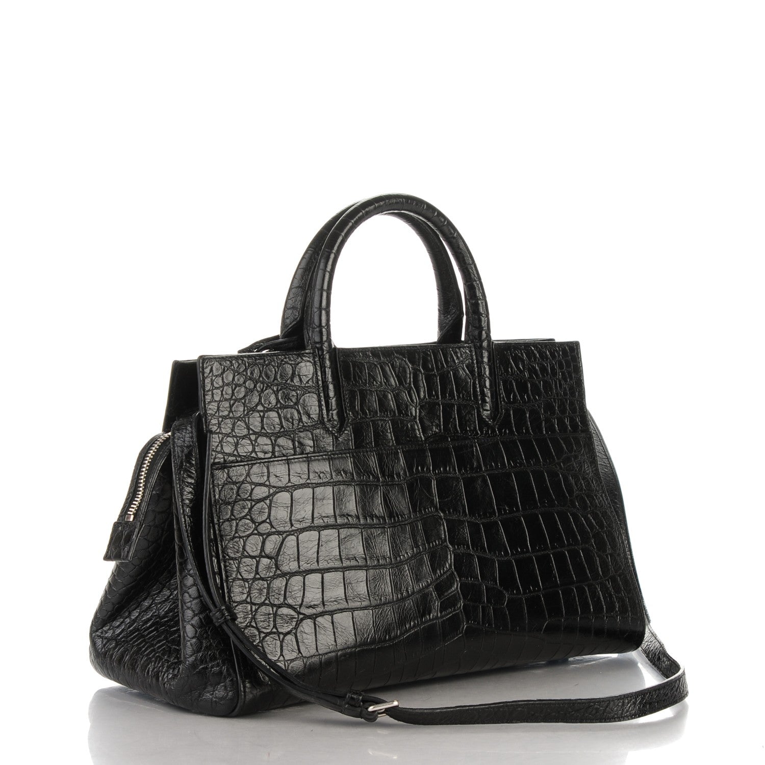 Saint Laurent Calfskin Crocodile Embossed Small Cabas Rive Gauche Black 3 of 8