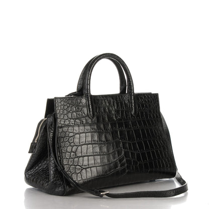 Saint Laurent Calfskin Crocodile Embossed Small Cabas Rive Gauche Black 3 of 8