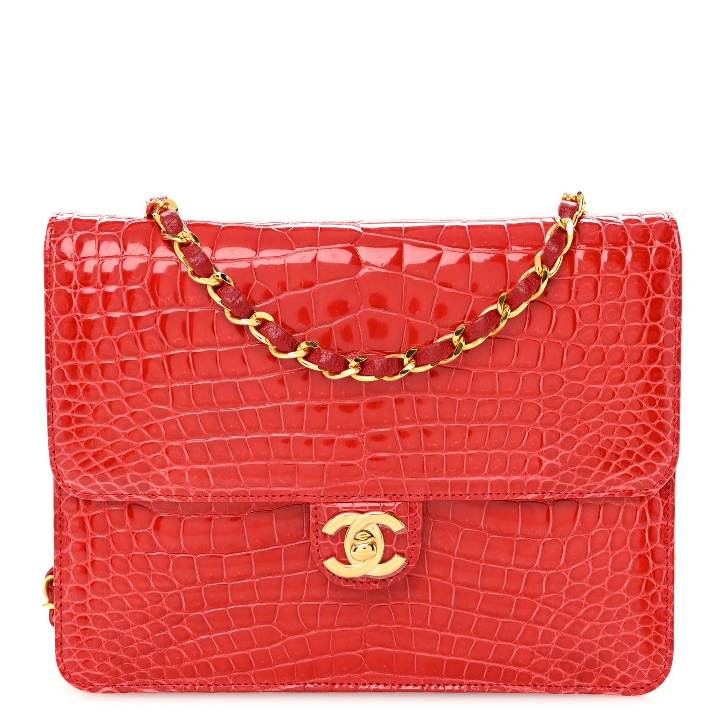 Shiny Alligator Small Single Flap Red