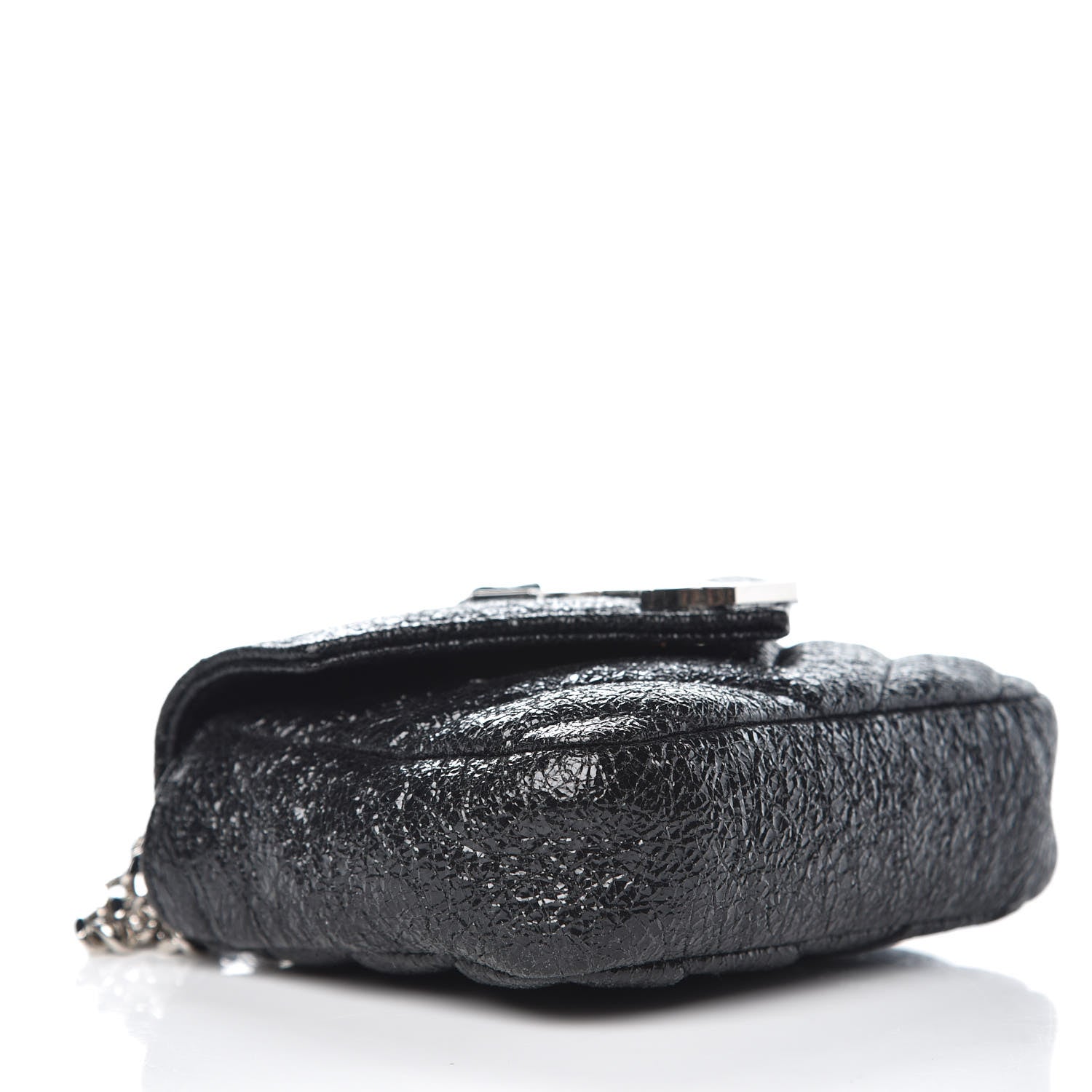 Saint Laurent Metallic Crackled Calfskin Chevron Monogram Micro Crossbody Bag Black 4 of 6