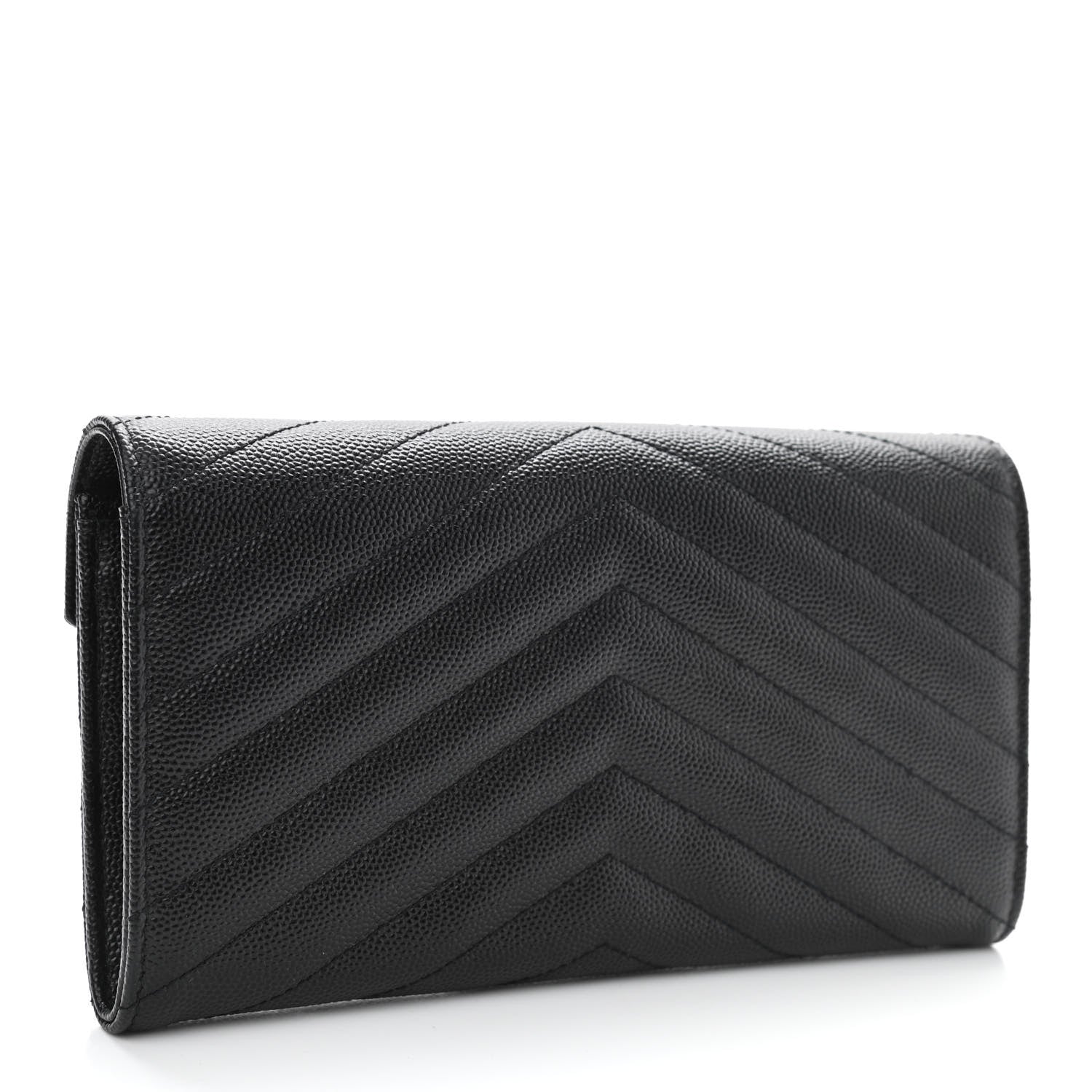Saint Laurent Calfskin Matelasse Chevron Monogram Flap Wallet Black 3 of 9