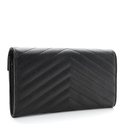 Saint Laurent Calfskin Matelasse Chevron Monogram Flap Wallet Black 3 of 9