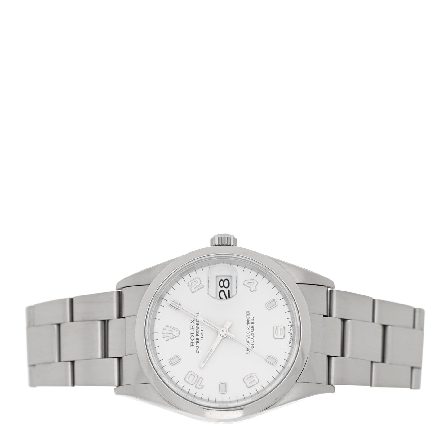 Stainless Steel 34mm Oyster Perpetual Date Watch White 15200