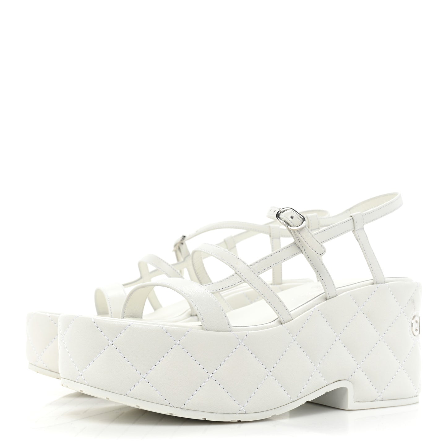 Calfskin Quilted Wedge Logo Sandals 36 White