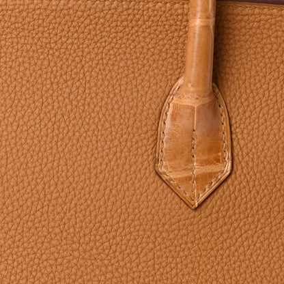 Hermes Togo Shiny Niloticus Crocodile Birkin Touch 30 Caramel Tabac Camel 8 of 34