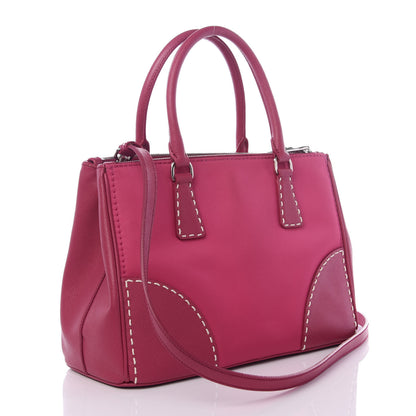 Prada Saffiano Nylon Tessuto Stitched Small Galleria Double Zip Tote Fuxia 2 of 8