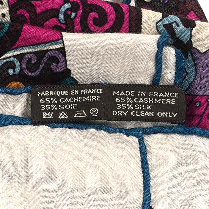 Hermes Cashmere Silk Sous L'Egide De Mars Shawl 140 Rose Vif Canard Prune 5 of 5