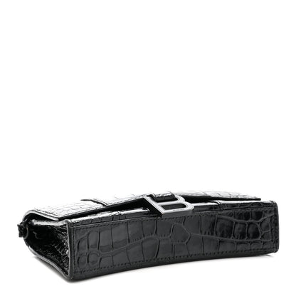Balenciaga Shiny Calfskin Monochrome Crocodile Embossed Hourglass Chain Bag Black 4 of 12