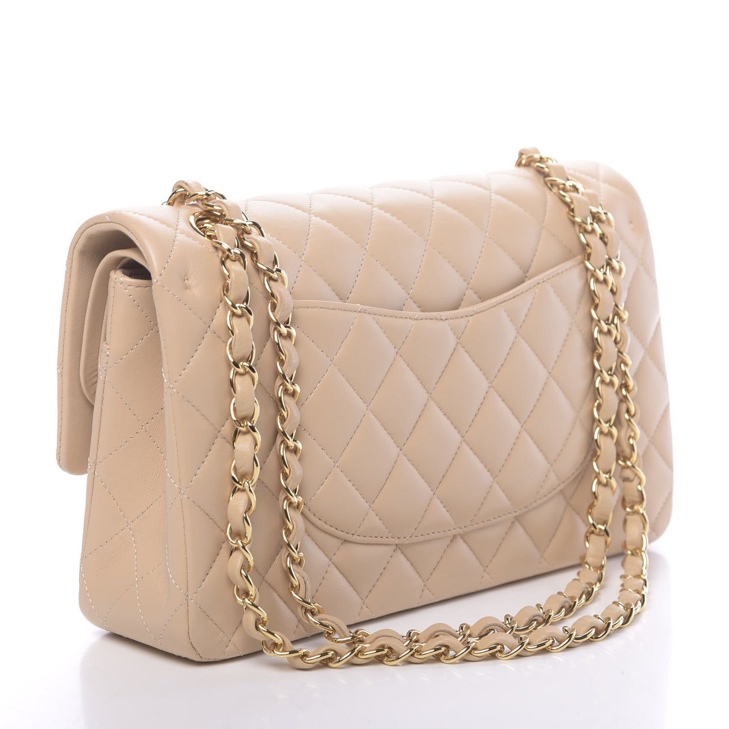 Lambskin Quilted Medium Double Flap Beige