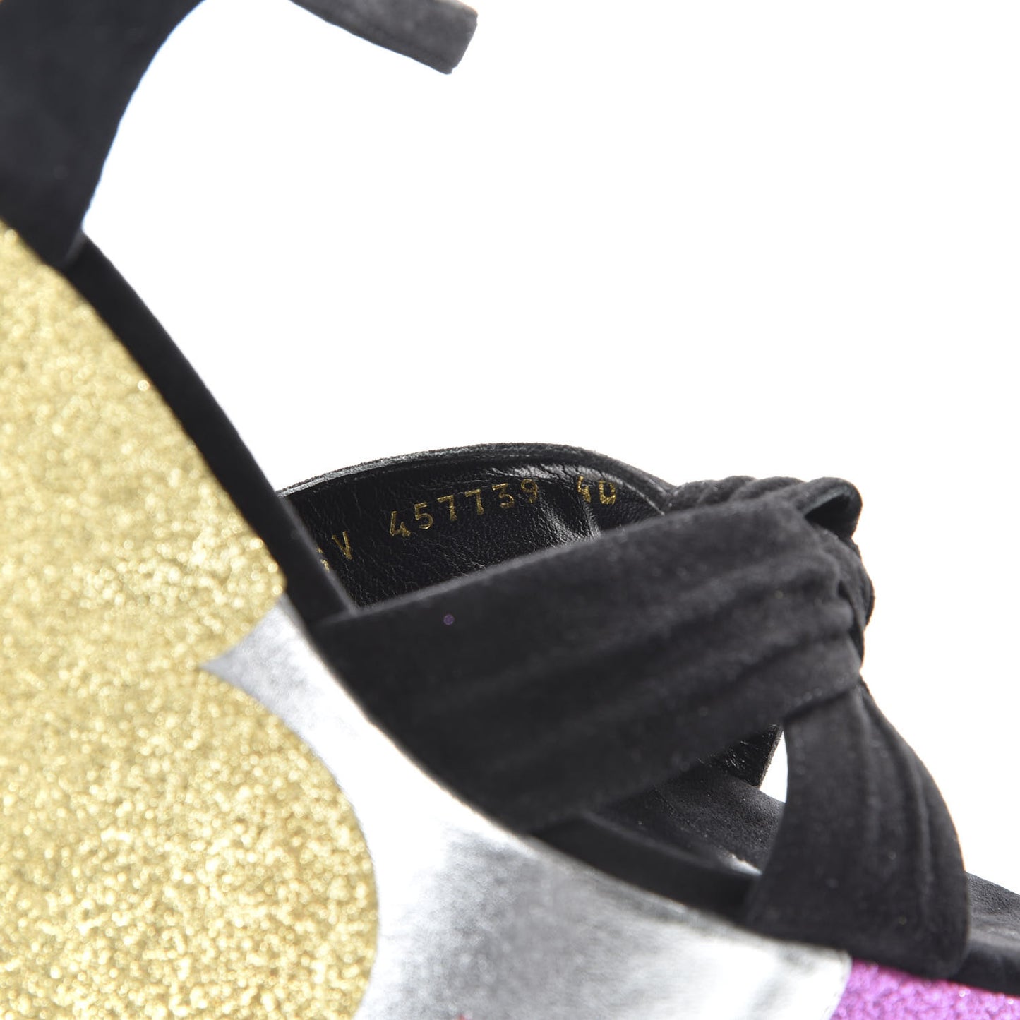 Suede Glitter Calfskin Candy Love Platform Wedge Sandals 40 Black Multicolor
