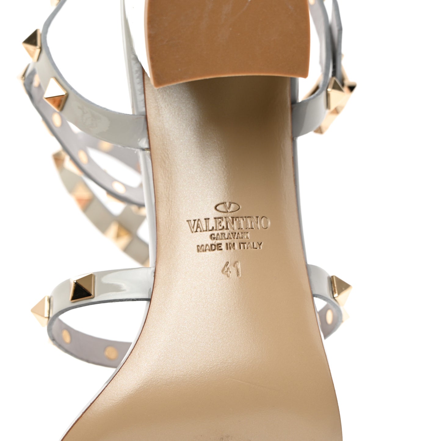 Patent Calfskin Rockstud 60mm City Sandals 41 Grey