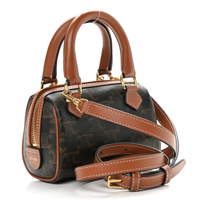 Celine Triomphe Canvas Calfskin Mini Boston Bag Tan 3 of 10