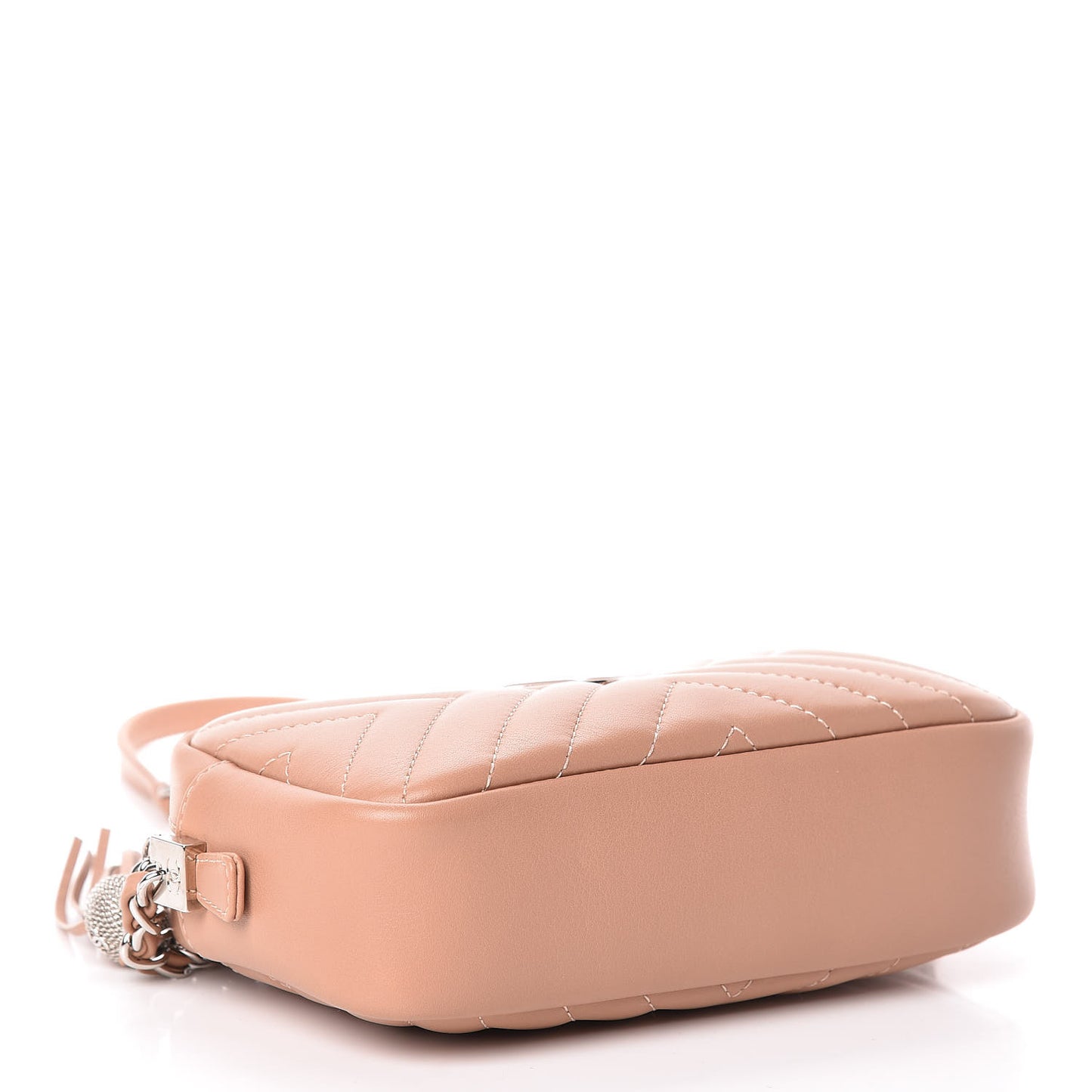 Calfskin Chevron Quilted Tassel Camera Case Dark Beige