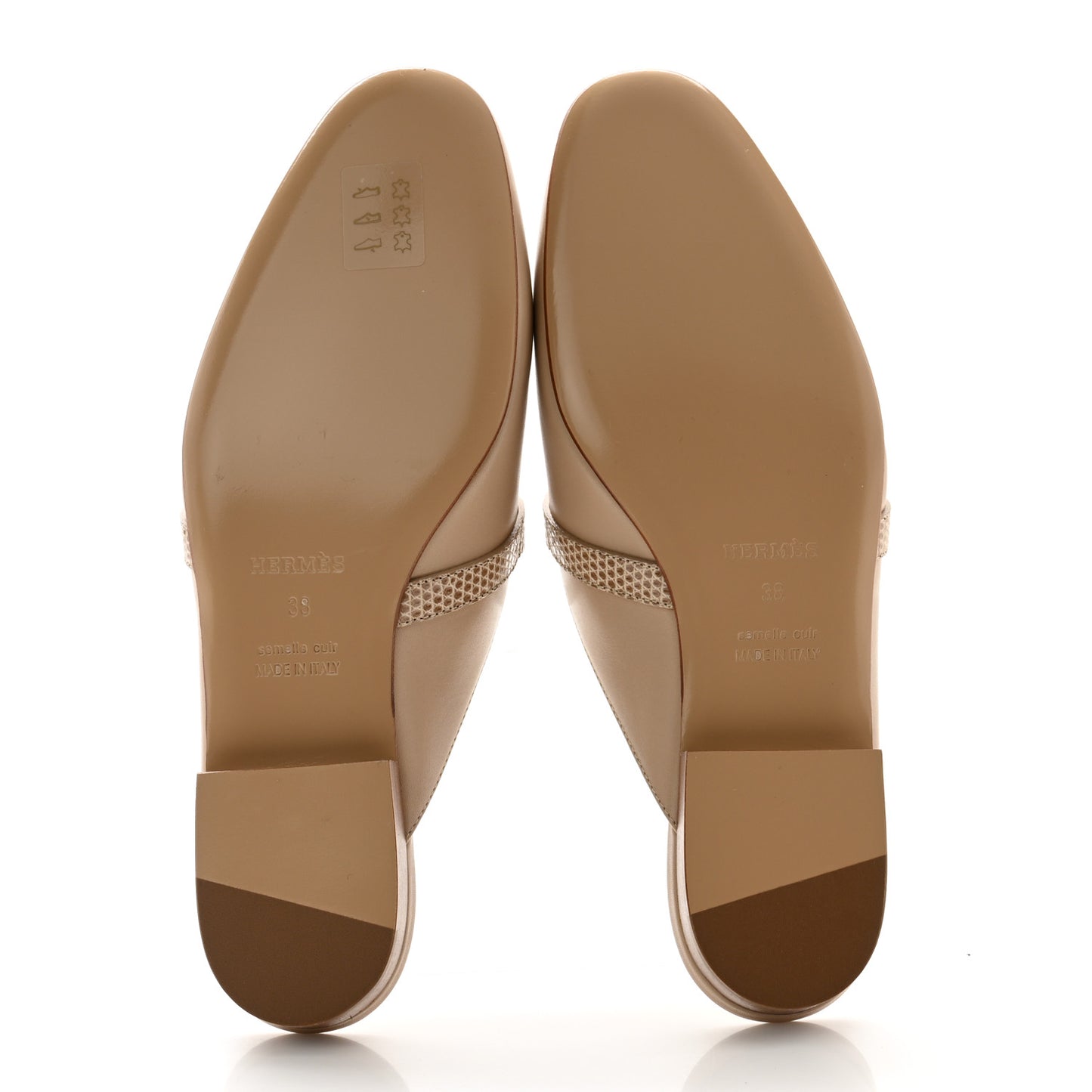 Shiny Lizard Calfskin Oz Mules 38 Beige Sarrazin