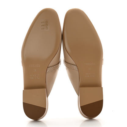 Hermes Shiny Lizard Calfskin Oz Mules 38 Beige Sarrazin 5 of 10