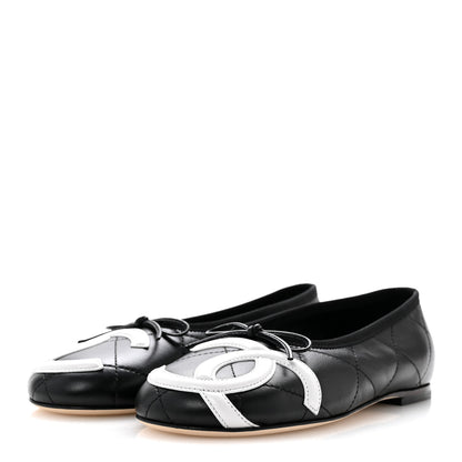 Chanel Lambskin Quilted CC Cambon Ballet Flats 36 Black White 4 of 10