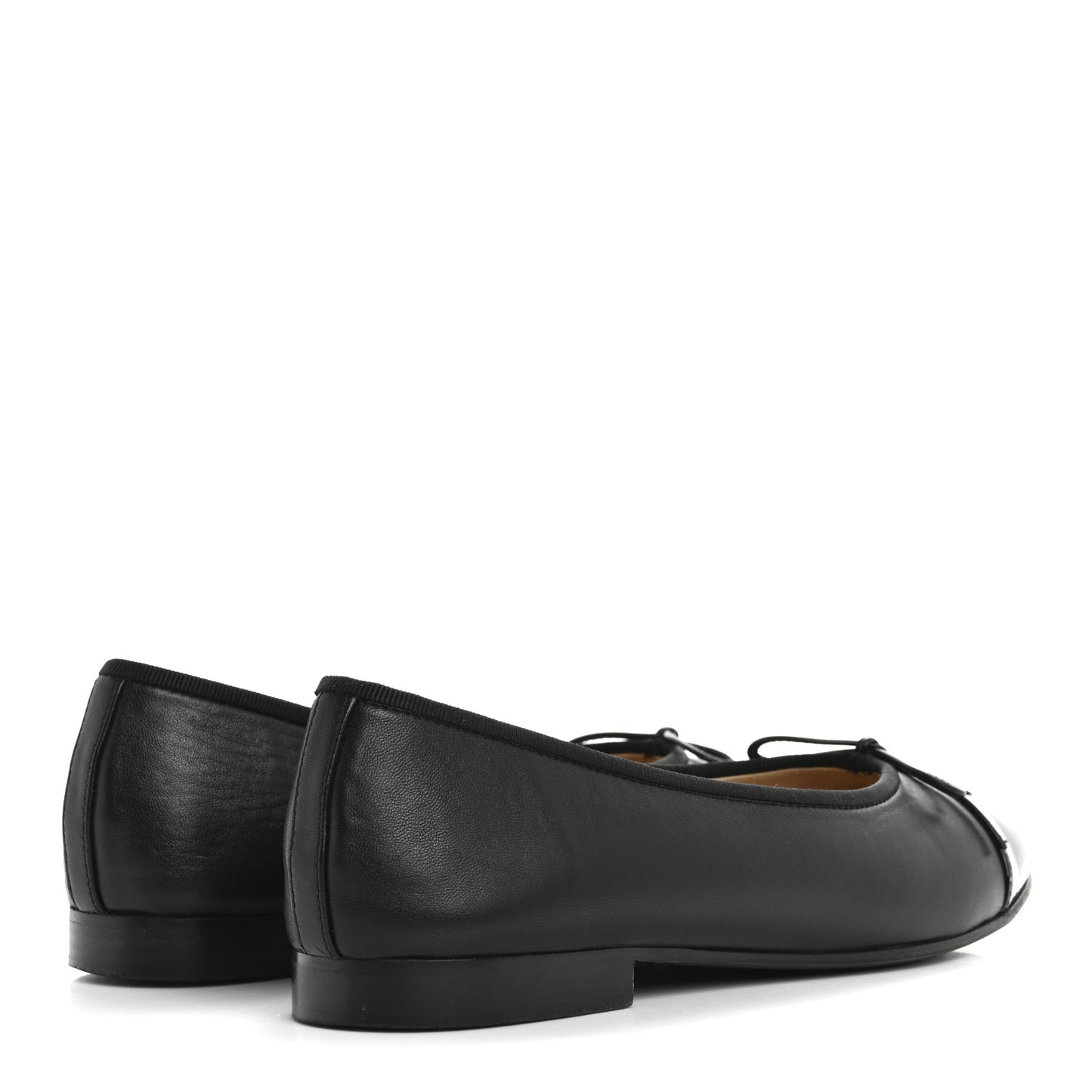 Lambskin Patent Cap Toe Ballerina Flats 39 Black
