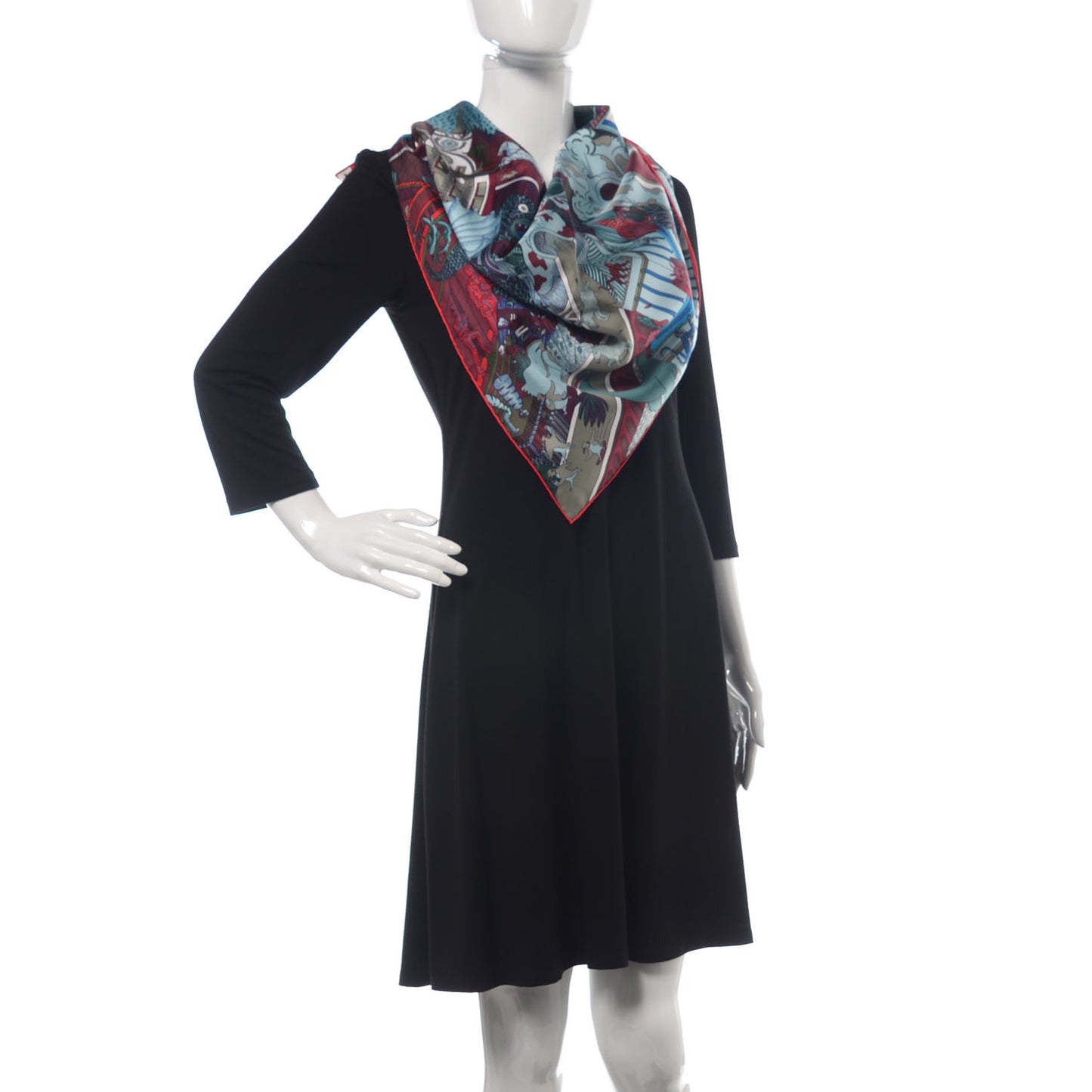 Silk Animapolis Scarf 90 Bordeaux Bleu Rouge