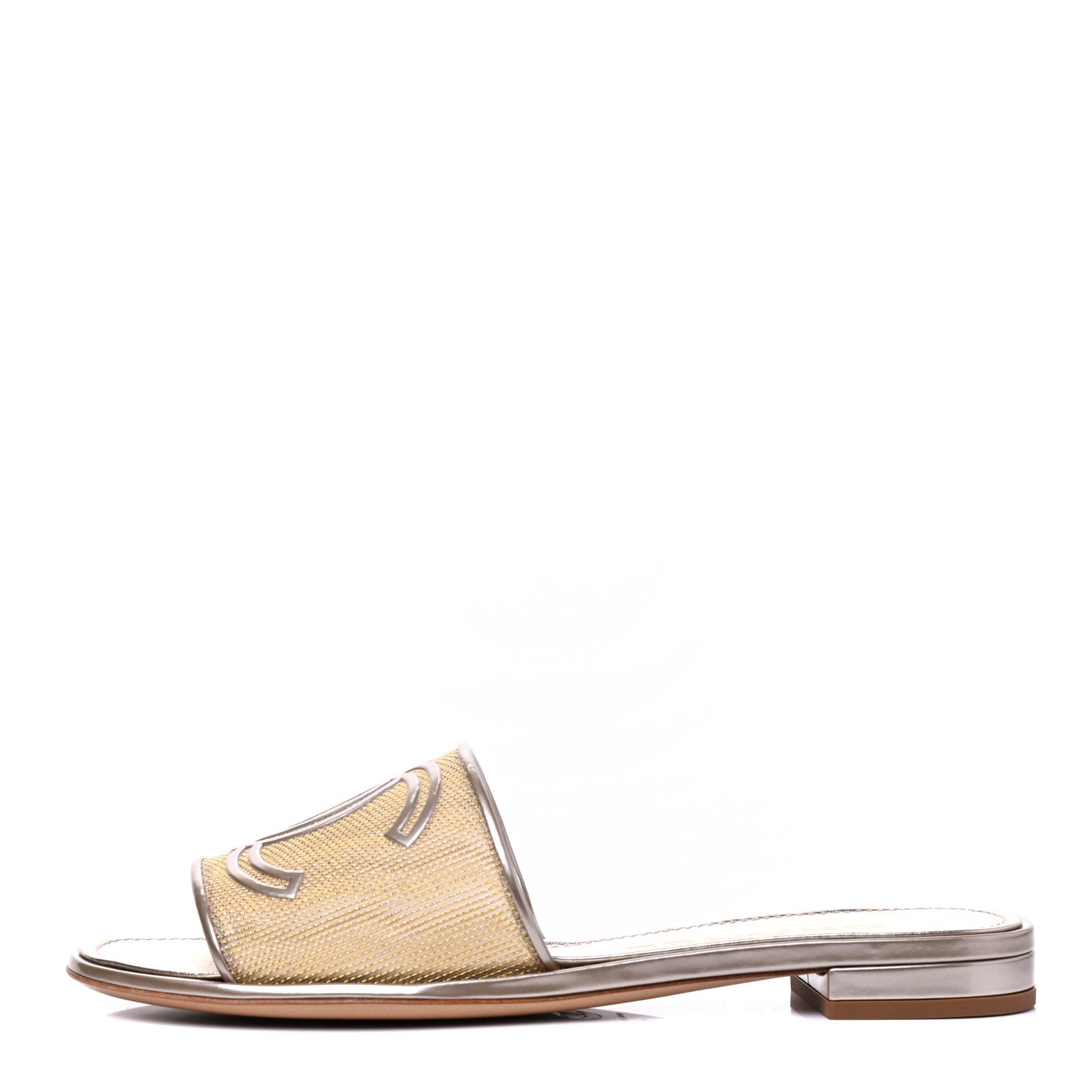 Chanel Glitter Mesh Patent Calfskin CC Sandal Mule 37 Gold 1 of 11
