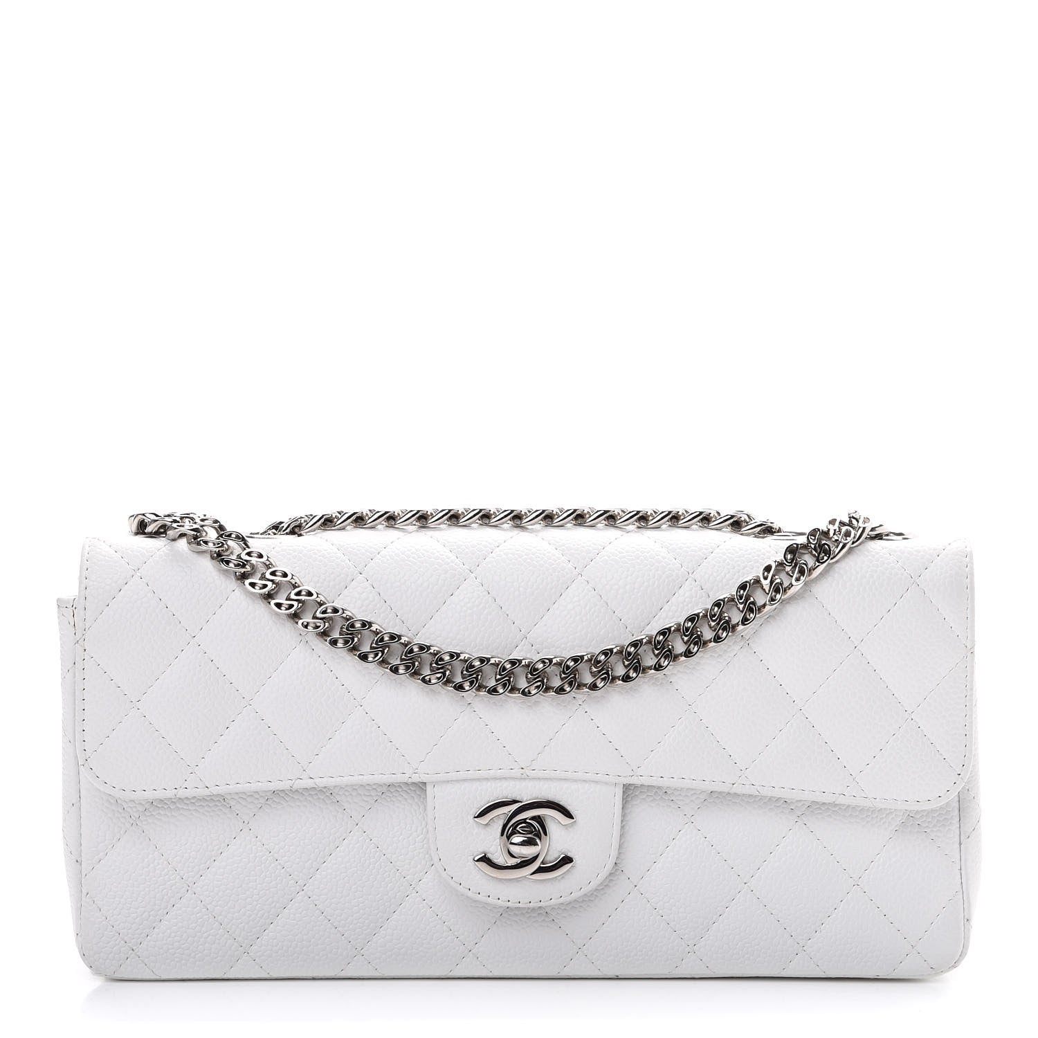 Chanel Caviar Quilted East West Flap Bijoux Chain White 1 of 10