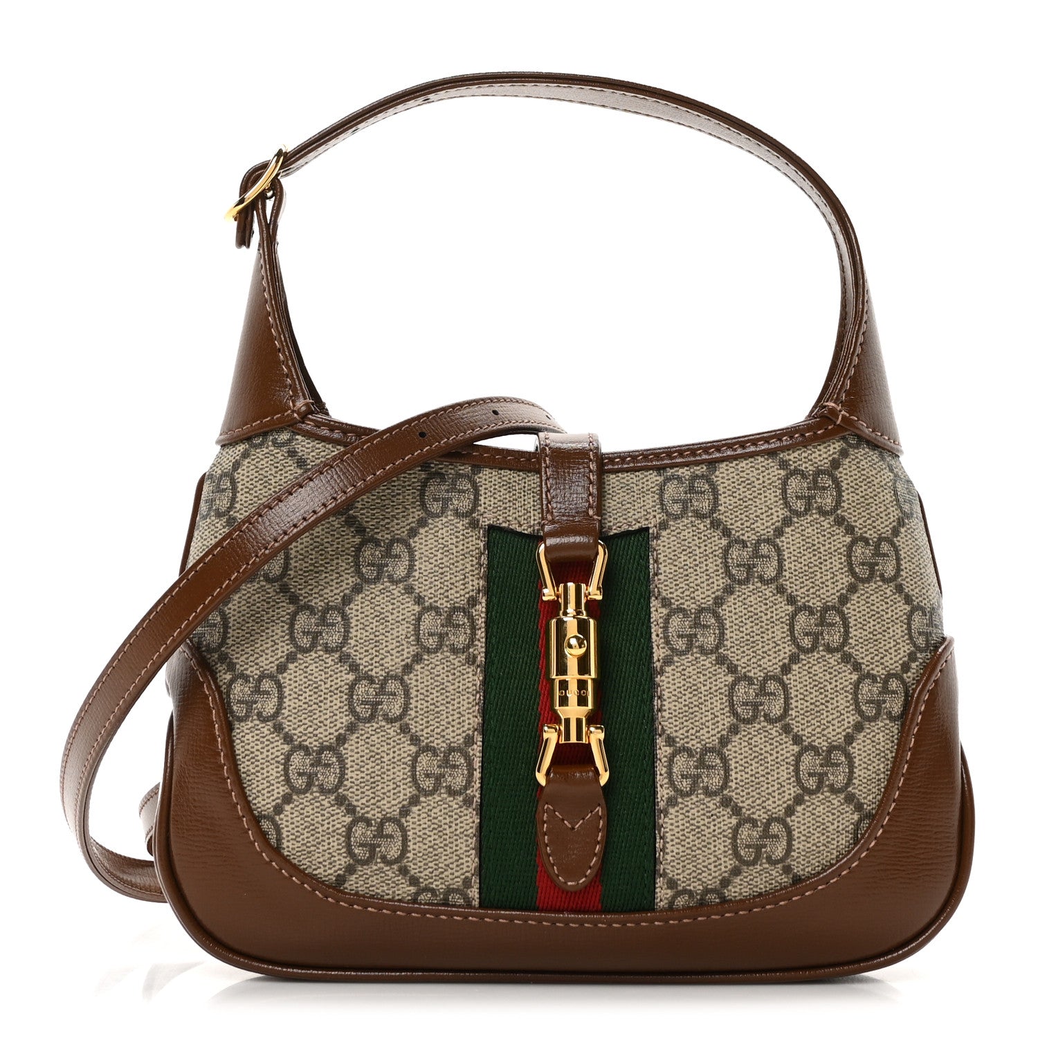Gucci GG Supreme Monogram Azalea Calfskin Web Mini Jackie 1961 Hobo Beige Ebony Brown Sugar 1 of 10