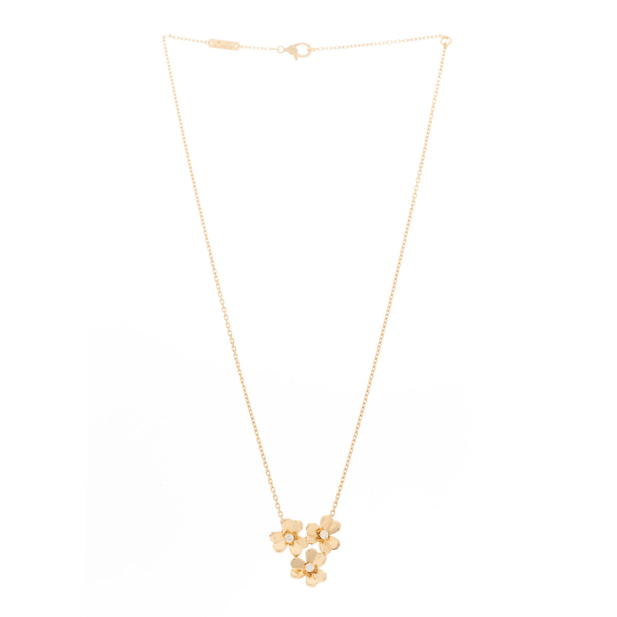 18K Yellow Gold Diamond Mini Frivole 3 Flowers Pendant Necklace