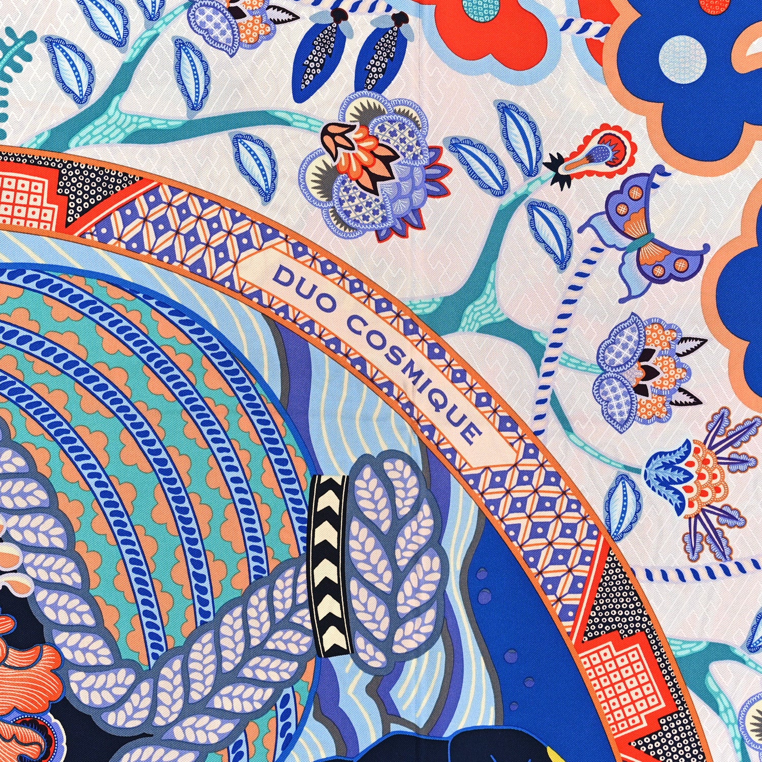 Hermes Silk Twill Duo Cosmique Scarf 90 Rose Pale Bleu Orange 3 of 5