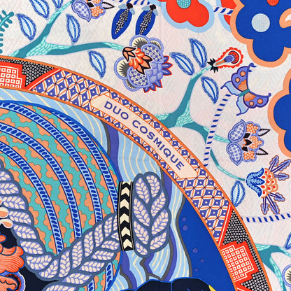 Hermes Silk Twill Duo Cosmique Scarf 90 Rose Pale Bleu Orange 3 of 5