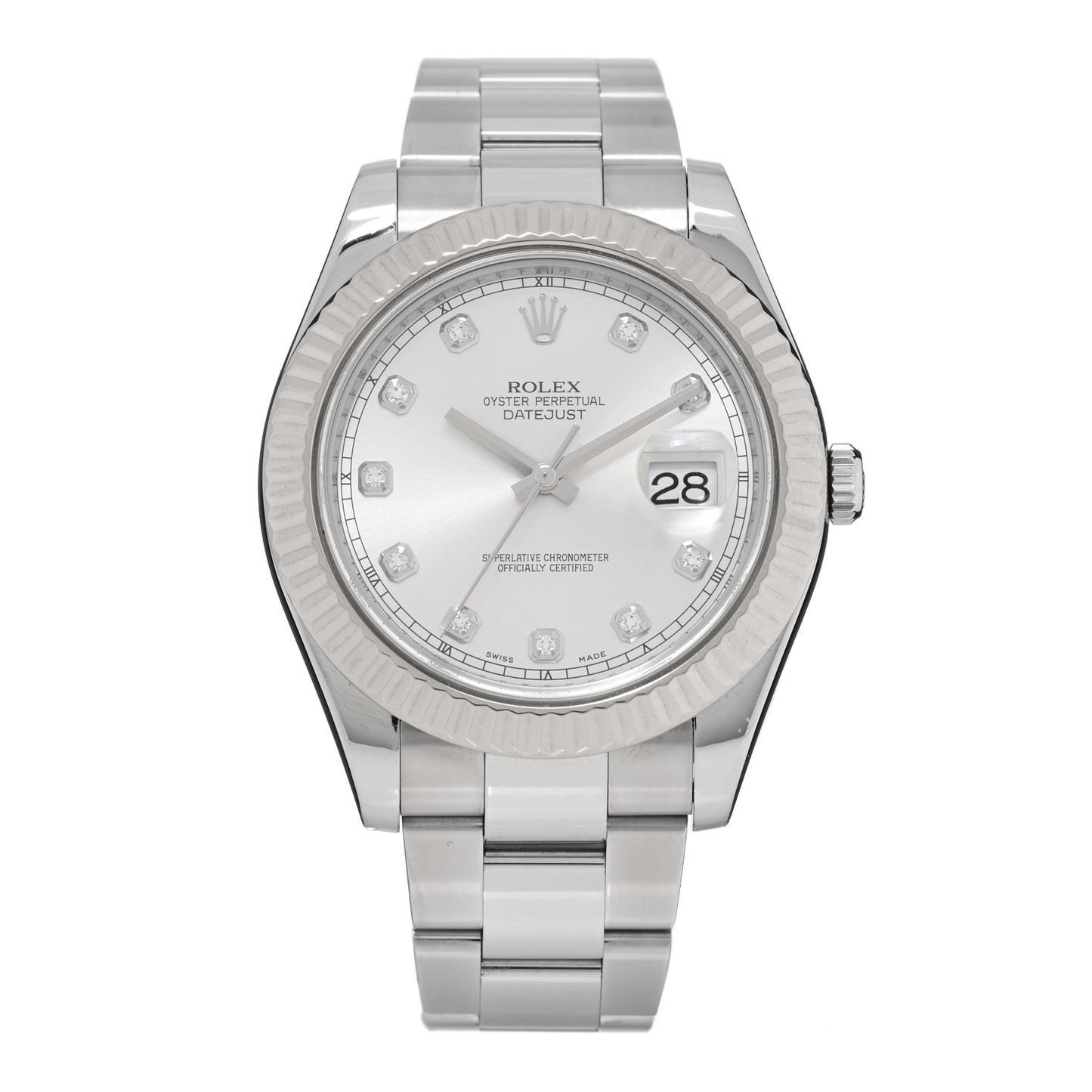 Stainless Steel 18K White Gold Diamond 41mm Oyster Perpetual Datejust Watch Silver 116334