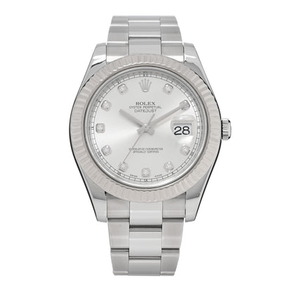 Rolex Stainless Steel 18K White Gold Diamond 41mm Oyster Perpetual Datejust Watch Silver 116334 1 of 5