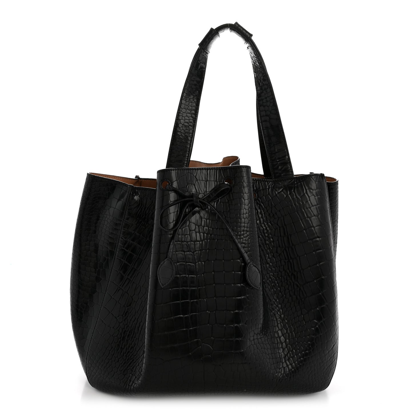 Calfskin Crocodile Embossed Bucket Bag Black