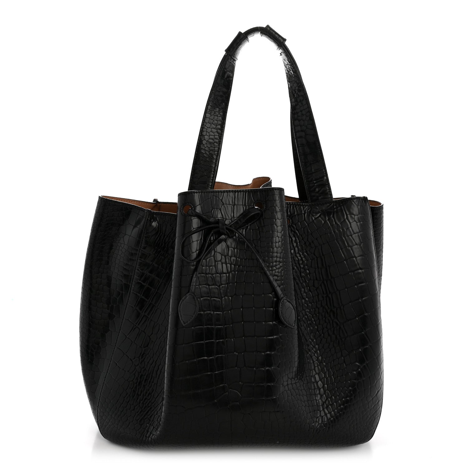 Alaia Calfskin Crocodile Embossed Bucket Bag Black 1 of 14