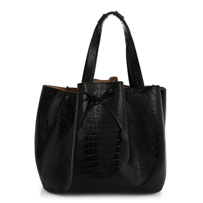 Alaia Calfskin Crocodile Embossed Bucket Bag Black 1 of 14