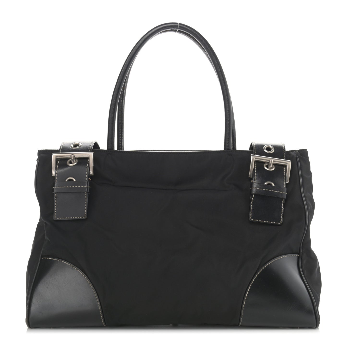 Calfskin Nylon Buckle Shoulder Bag Black