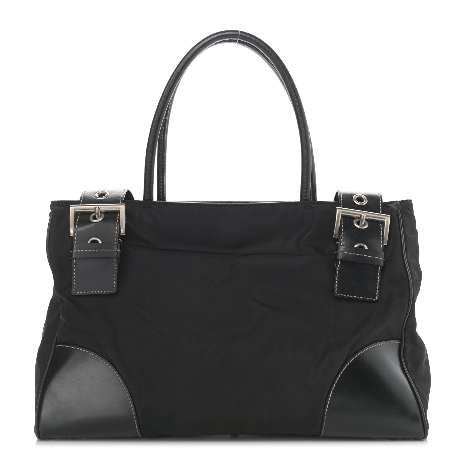 Prada Calfskin Nylon Buckle Shoulder Bag Black 1 of 14