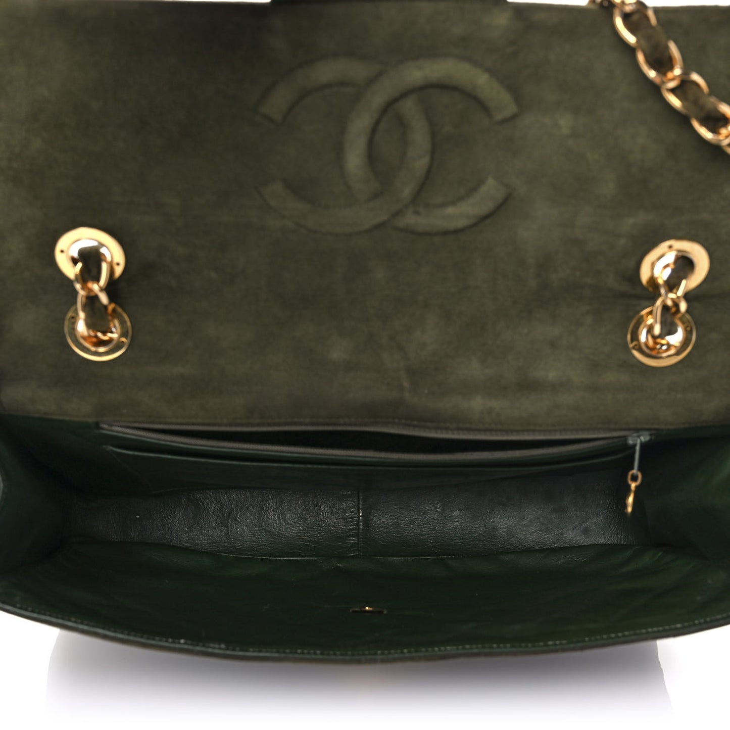 Suede Quilted Jumbo XL Single Flap Green
