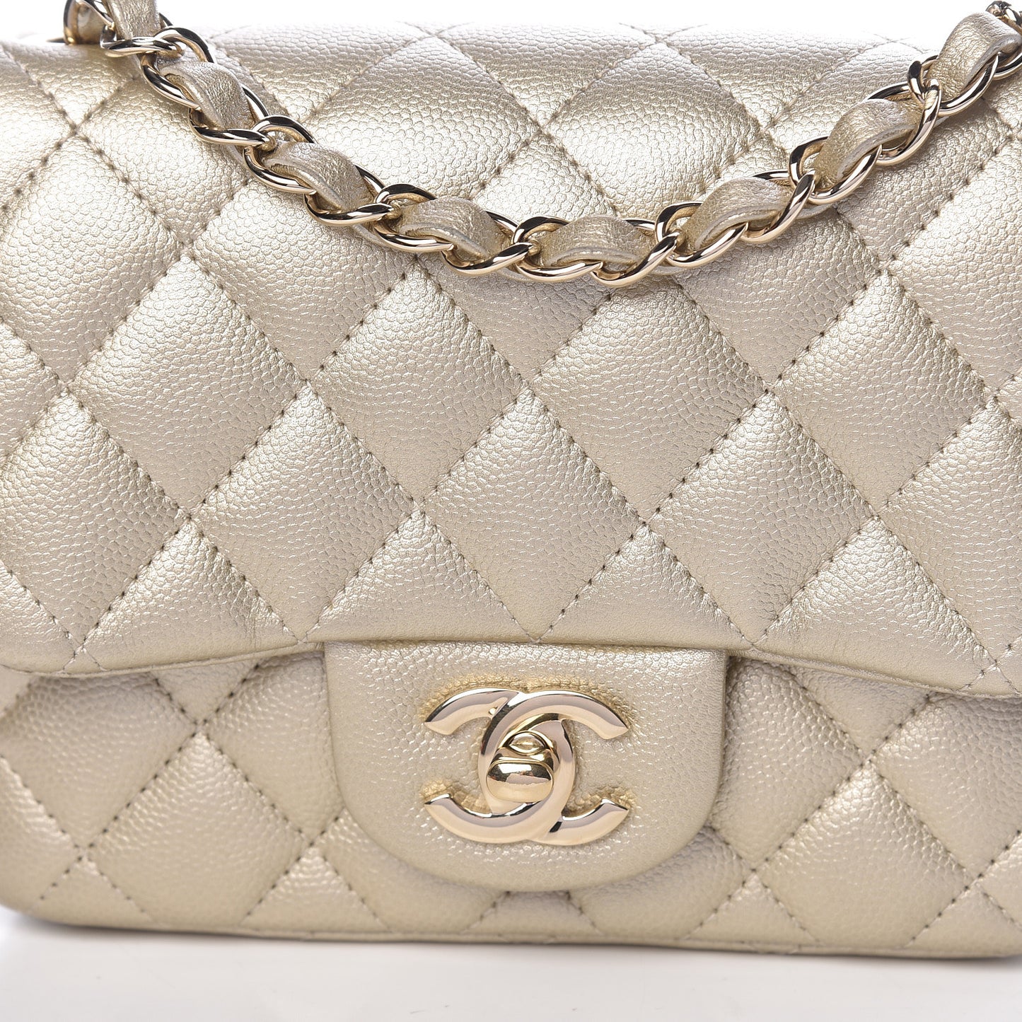 Metallic Caviar Quilted Mini Square Flap Light Gold