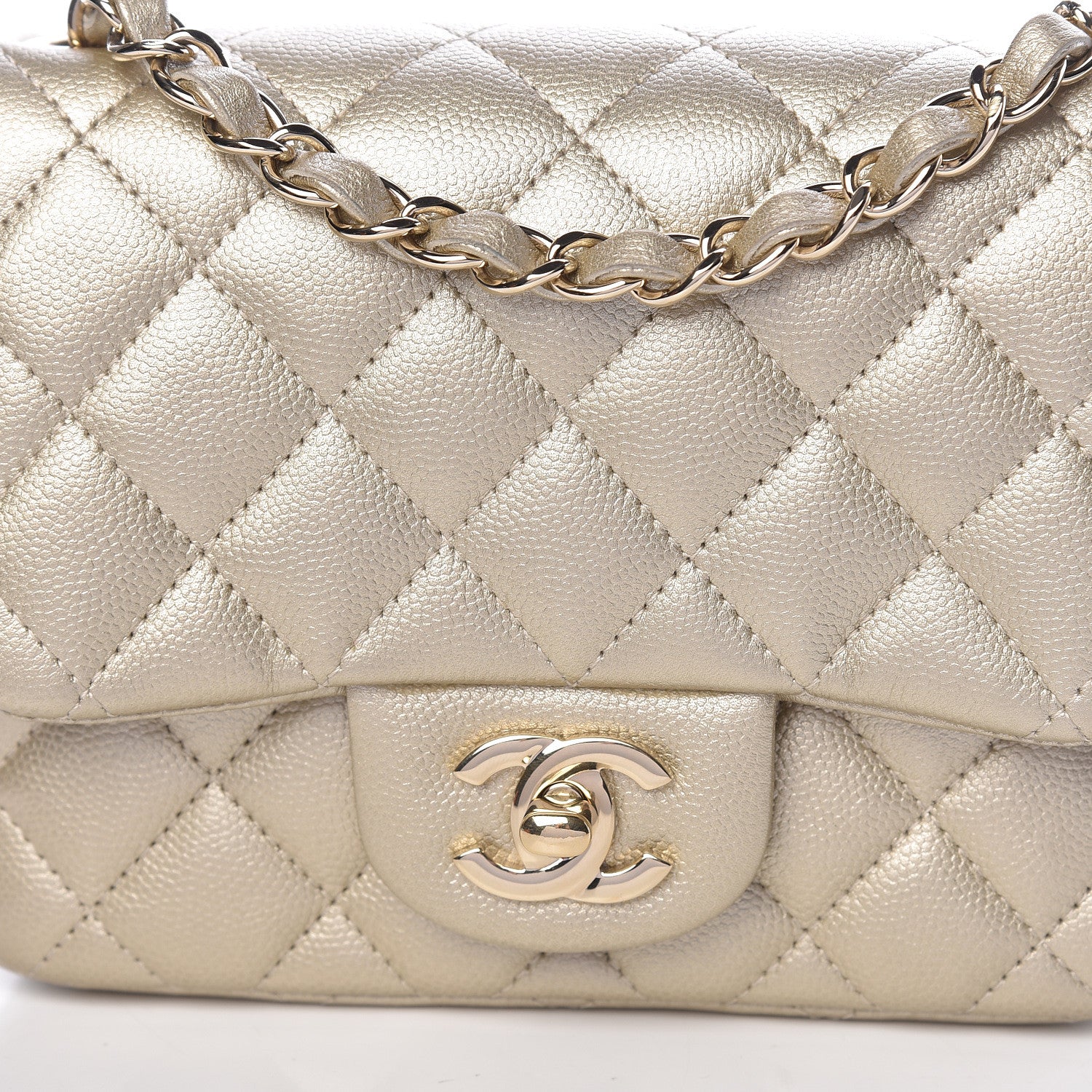 Chanel Metallic Caviar Quilted Mini Square Flap Light Gold 8 of 10