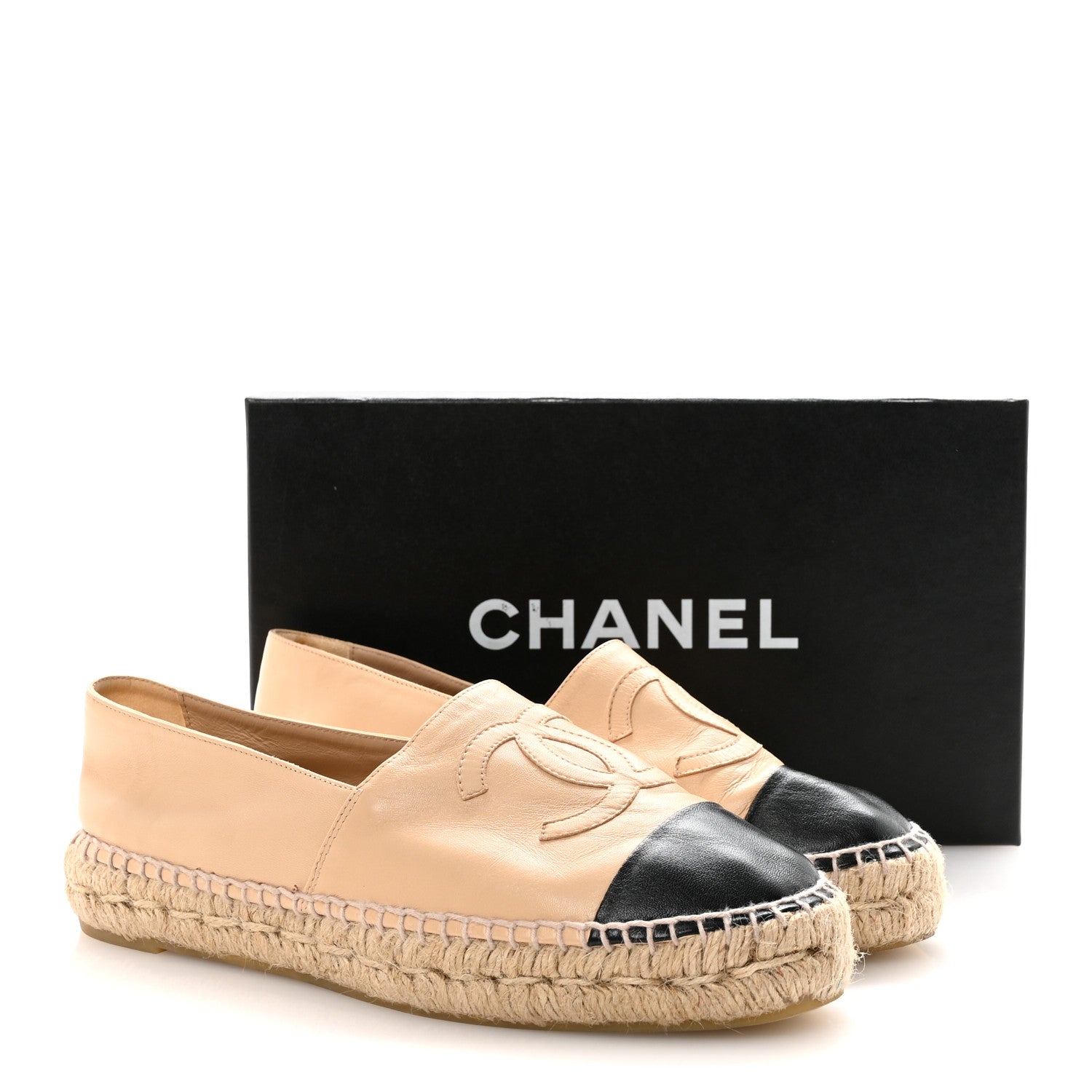 Chanel Lambskin CC Espadrilles 39 Beige Black 10 of 10